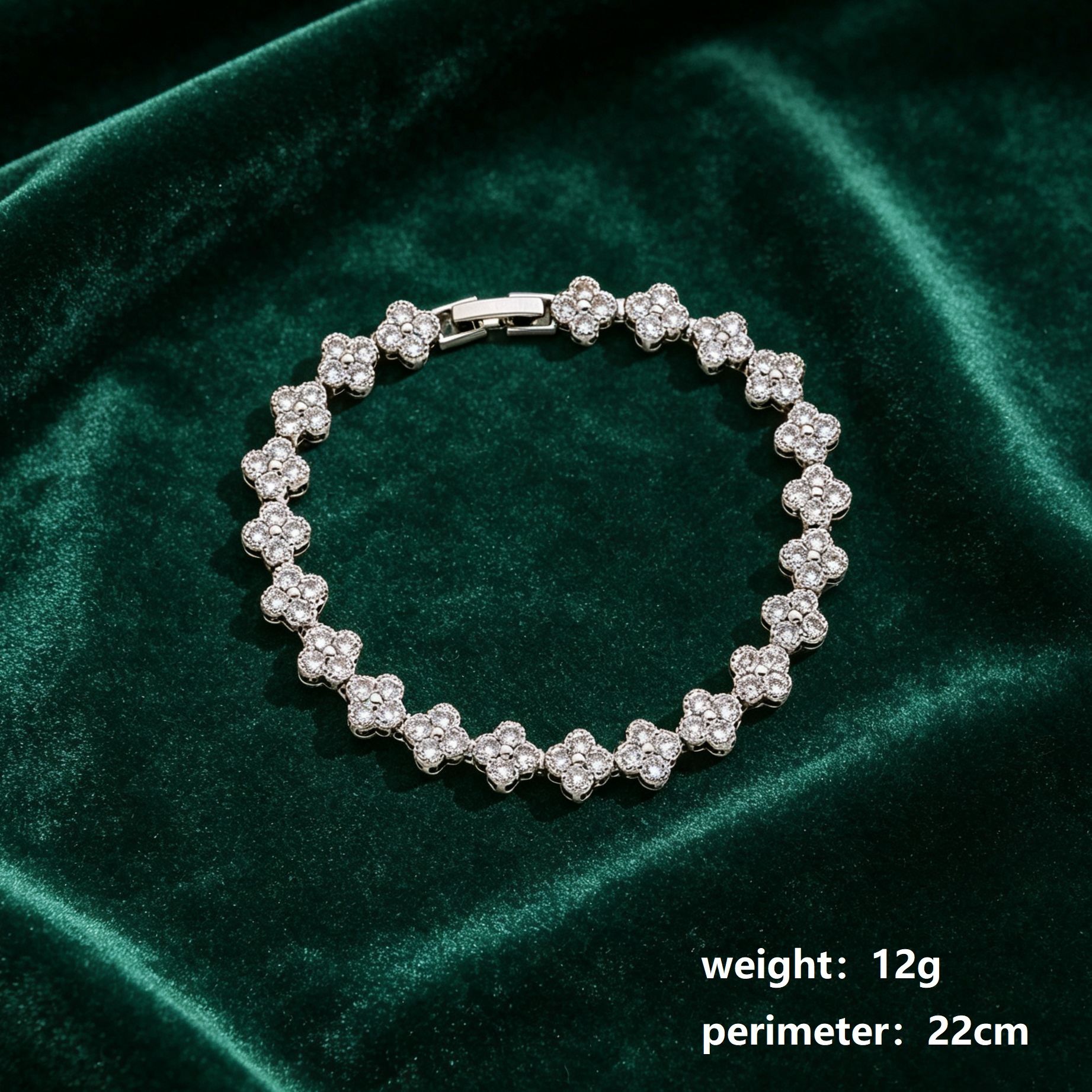 Silver and White Four-Leaf Clover Zircon Bracelet - Gold-Tone Alloy Lucky view 3