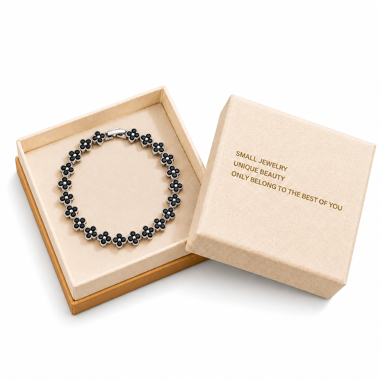 Silver and Black Four-Leaf Clover Zircon Bracelet - Gold-Tone Alloy Lucky