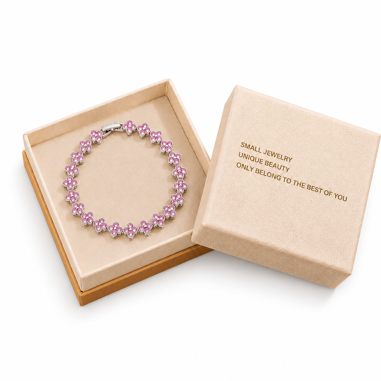 Silver and Pink Four-Leaf Clover Zircon Bracelet - Gold-Tone Alloy Lucky Charm