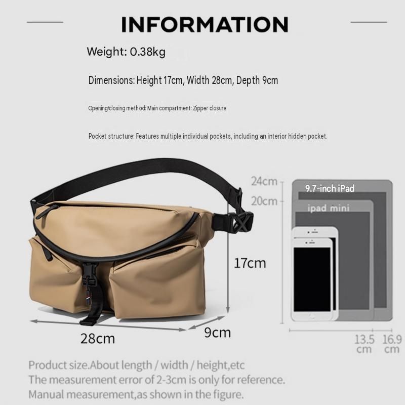 Khaki Ultra-Light Men's Crossbody Bag - PU Water-Resistant Sling Bag with view 6