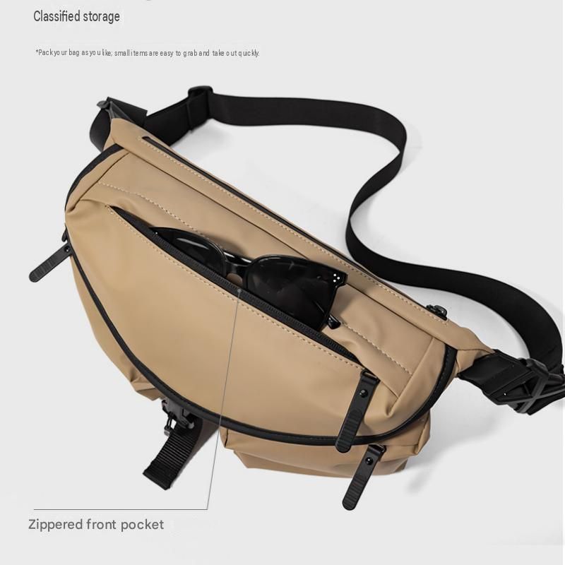 Khaki Ultra-Light Men's Crossbody Bag - PU Water-Resistant Sling Bag with view 8
