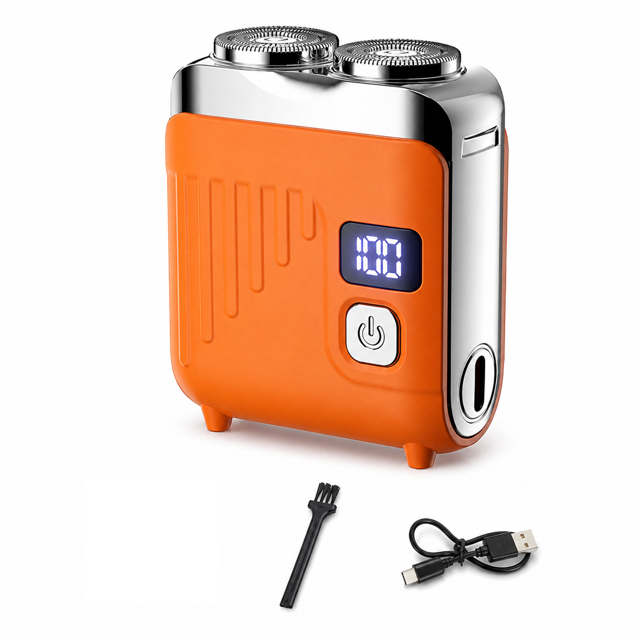 Orange Portable Men's Electric Shaver - Titanium Alloy Floating Heads