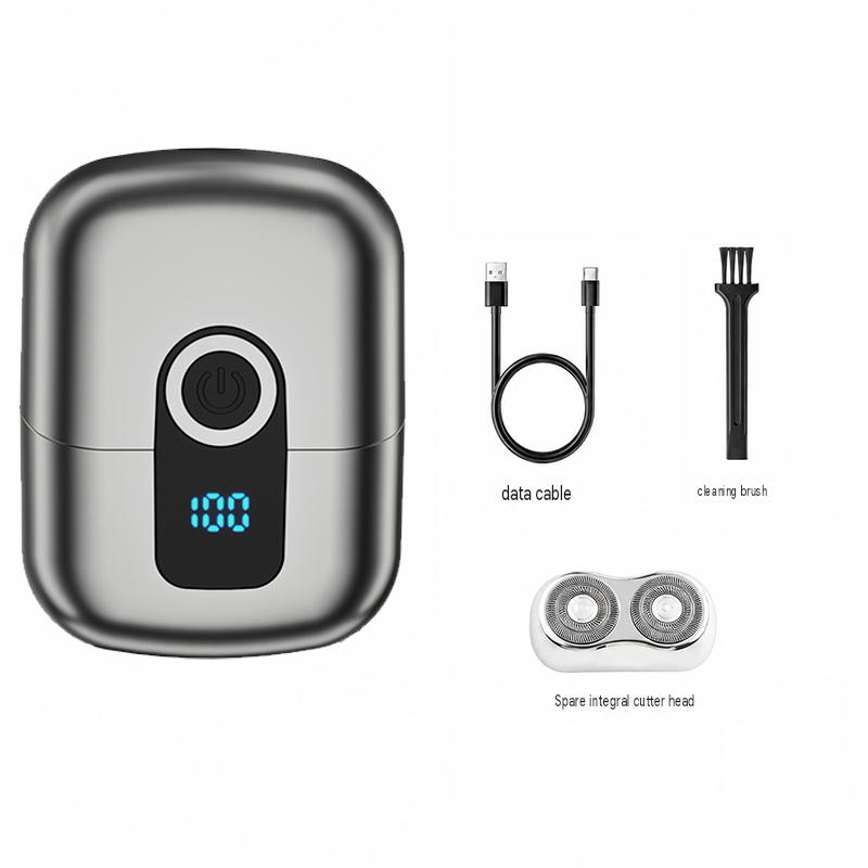 Gray Mini Portable Electric Shaver for Men and a set of spare integral blades