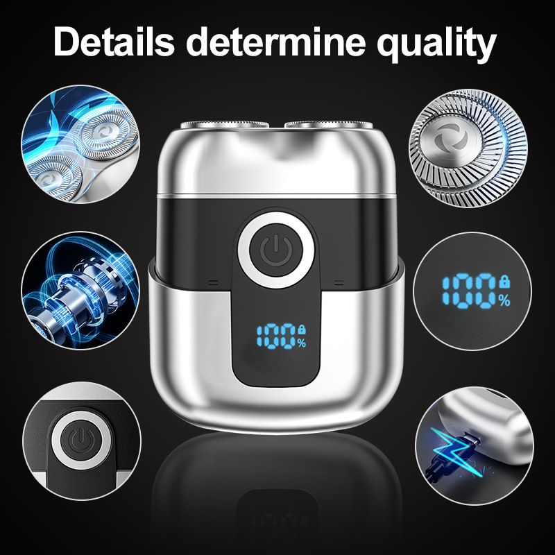 Gray Mini Portable Electric Shaver for Men and a set of spare integral blades view 3