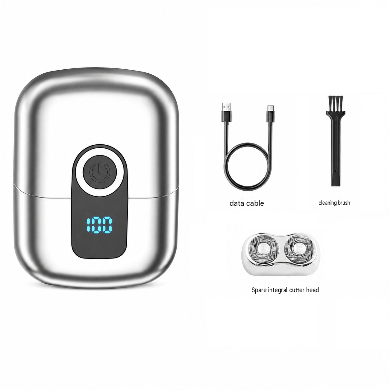 Silver Mini Portable Electric Shaver for Men and a set of spare integral