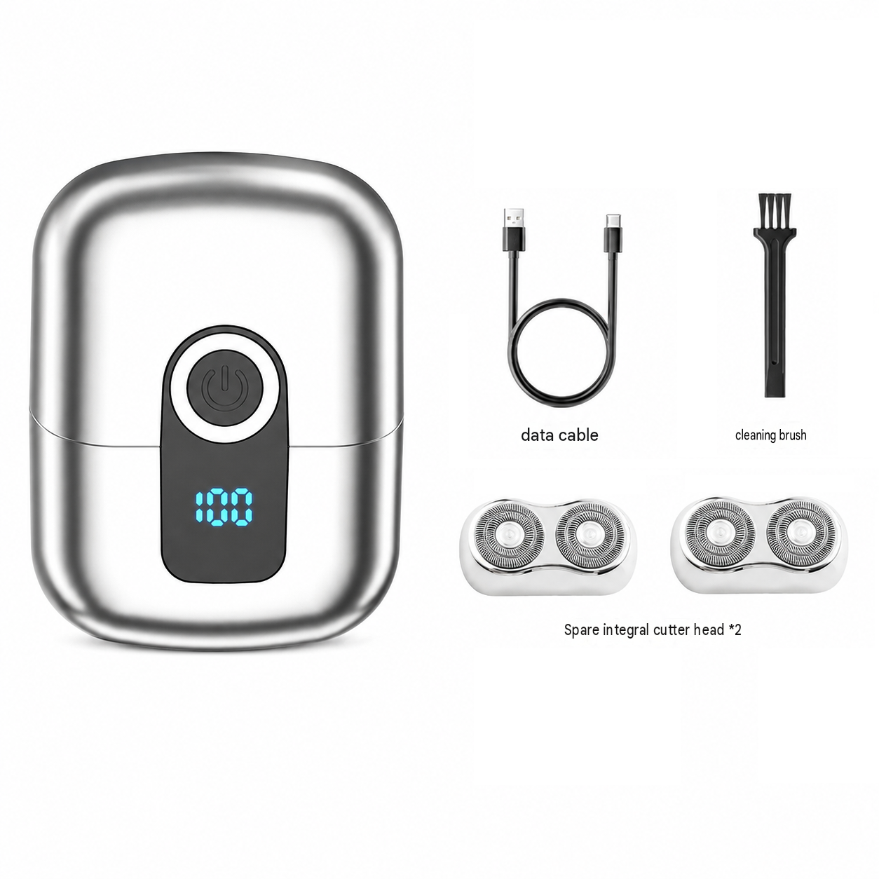 Silver Mini Portable Electric Shaver for Men and two set of spare integral