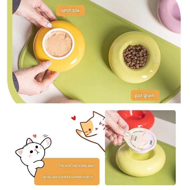 Blue Ceramic Pet Donut Bowl - 50ml Food Dish for Cats and Small Dogs - Non view 6