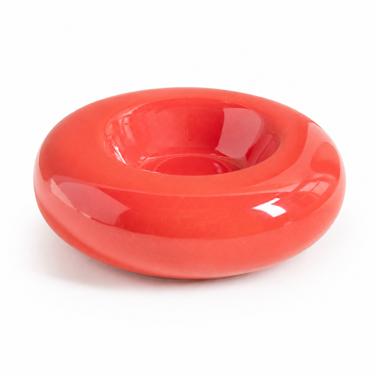 Red Ceramic Pet Donut Bowl - 50ml Food Dish for Cats and Small Dogs - Non Slip