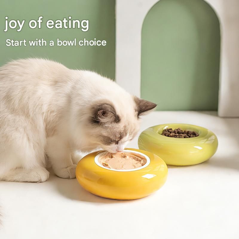 Red Ceramic Pet Donut Bowl - 50ml Food Dish for Cats and Small Dogs - Non Slip view 3