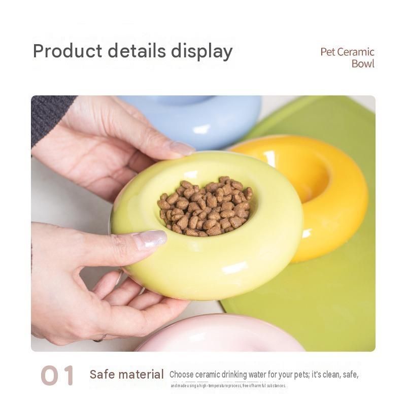 Red Ceramic Pet Donut Bowl - 50ml Food Dish for Cats and Small Dogs - Non Slip view 9