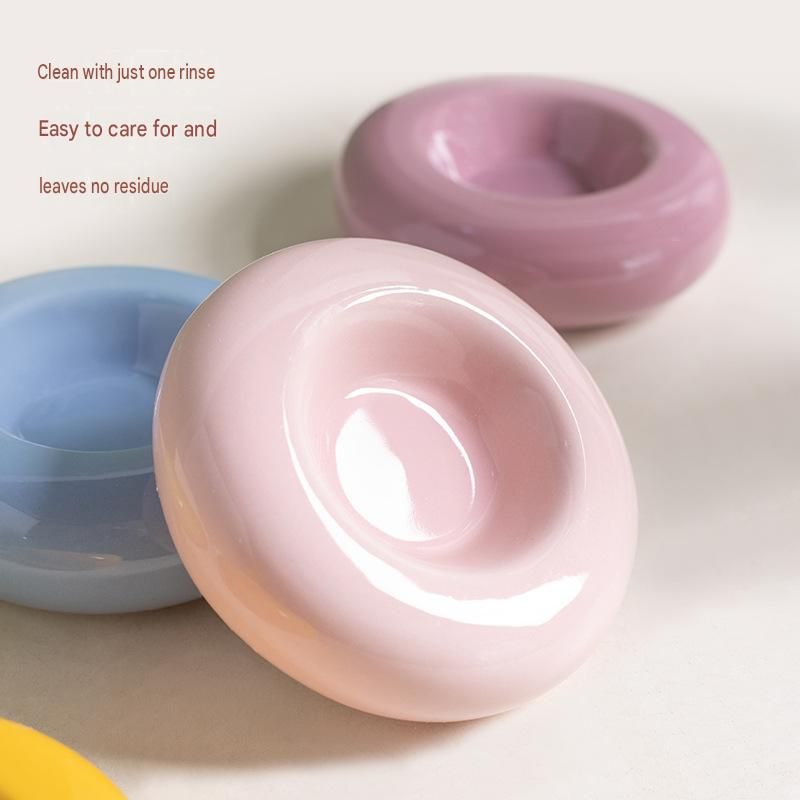 Green Ceramic Pet Donut Bowl - 50ml Food Dish for Cats and Small Dogs - Non view 5