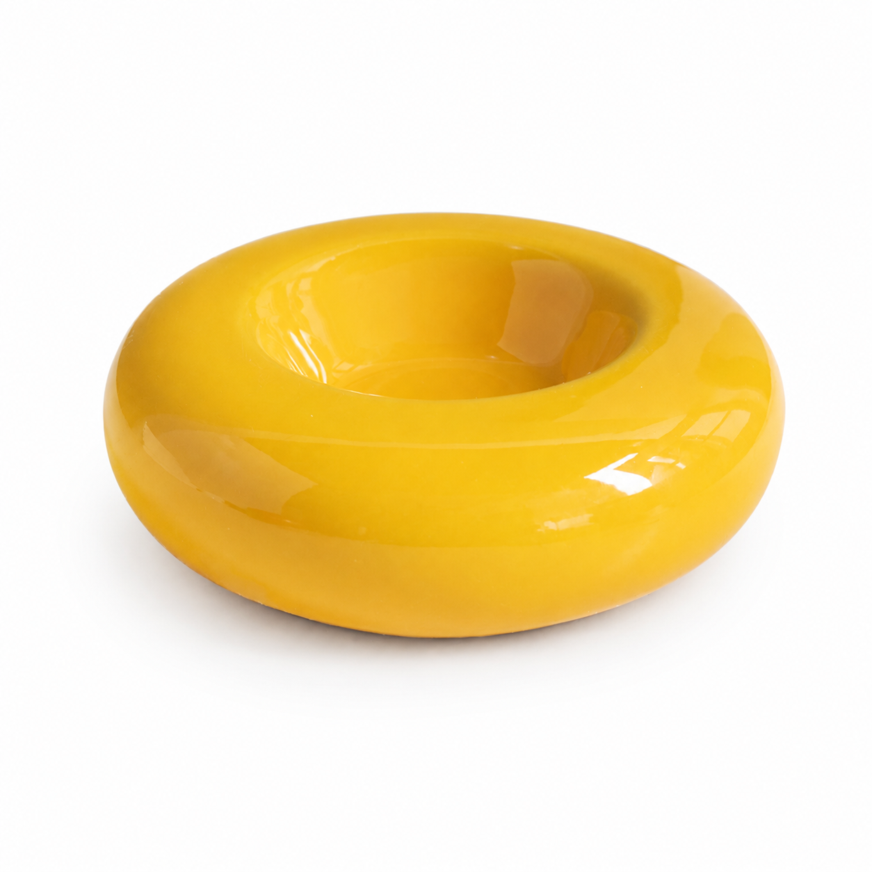 Yellow Ceramic Pet Donut Bowl - 50ml Food Dish for Cats and Small Dogs - Non