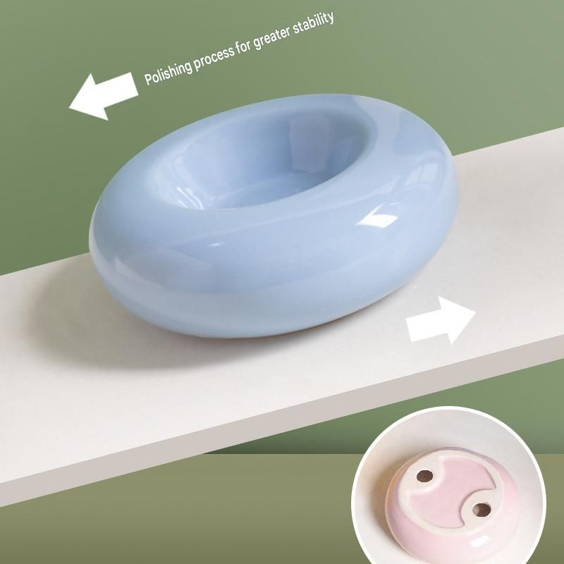 Pink Ceramic Pet Donut Bowl - 50ml Food Dish for Cats and Small Dogs - Non view 7