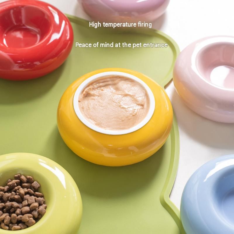 Purple Ceramic Pet Donut Bowl - 50ml Food Dish for Cats and Small Dogs - Non view 4