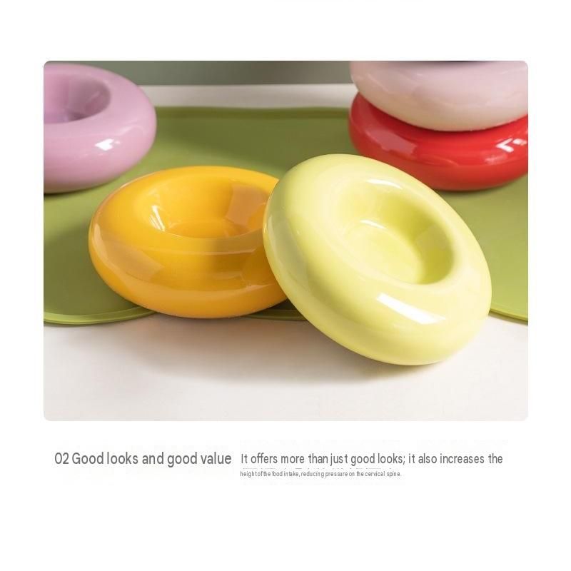 Purple Ceramic Pet Donut Bowl - 50ml Food Dish for Cats and Small Dogs - Non view 10