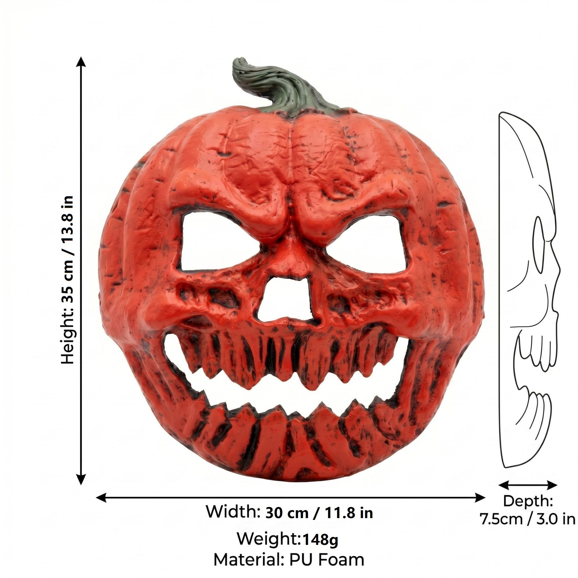 2-pack Scary Pumpkin Mask - PU Foam Pumpkin Head Costume Prop view 2