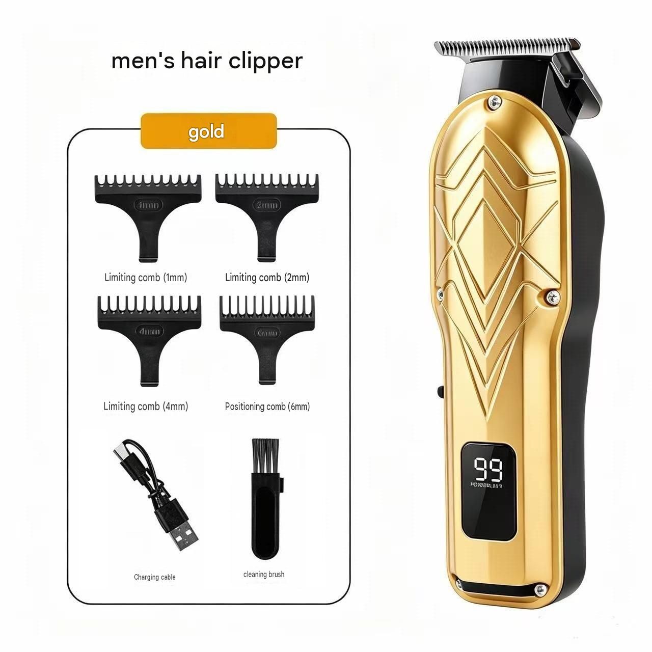 Golden Men's Electric Hair Trimmer Kit - Titanium Alloy Blade