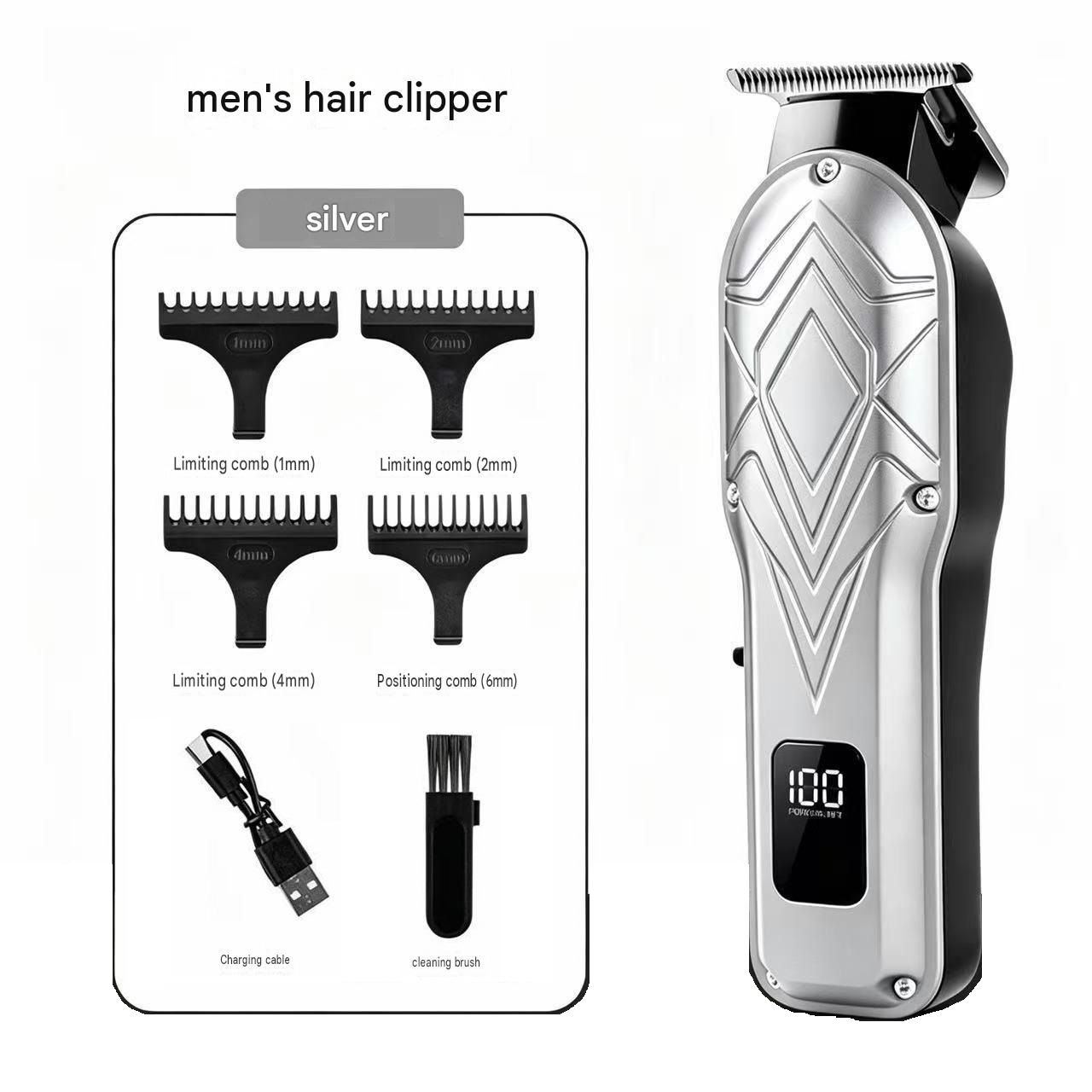 Silvery Men's Electric Hair Trimmer Kit - Titanium Alloy Blade