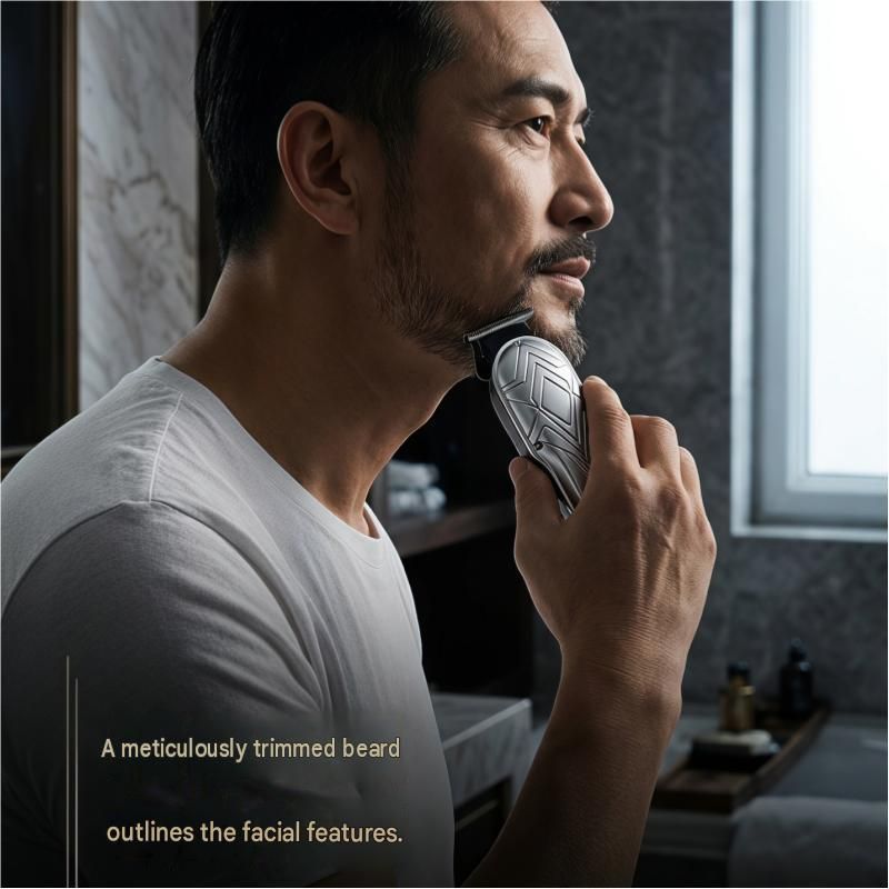 Silvery Men's Electric Hair Trimmer Kit - Titanium Alloy Blade view 8