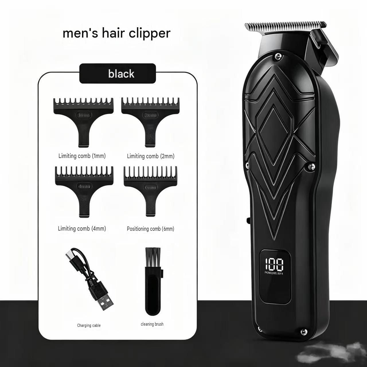 Black Men's Electric Hair Trimmer Kit - Titanium Alloy Blade