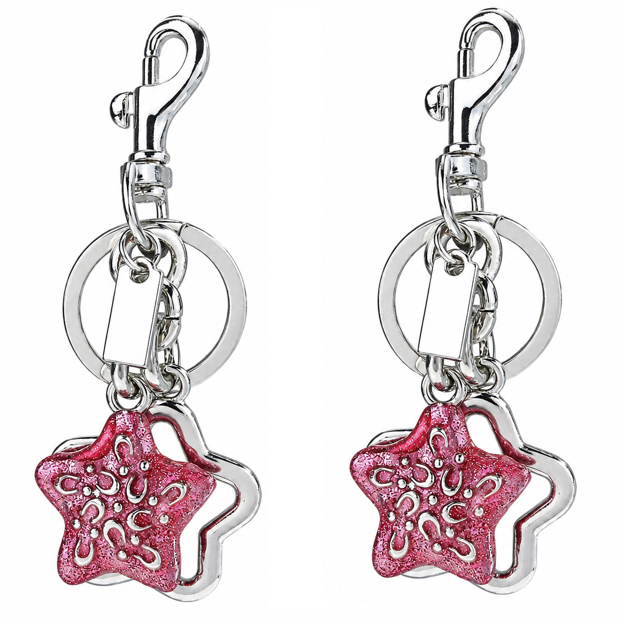 Star pattern Keychain Bag Charm Silvery(Pack of 2)- Metal Alloy Pendant with