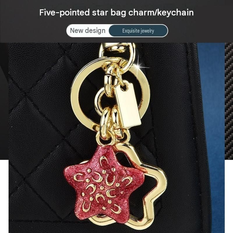Star pattern Keychain Bag Charm Silvery（Pack of 2）- Metal Alloy Pendant with view 2