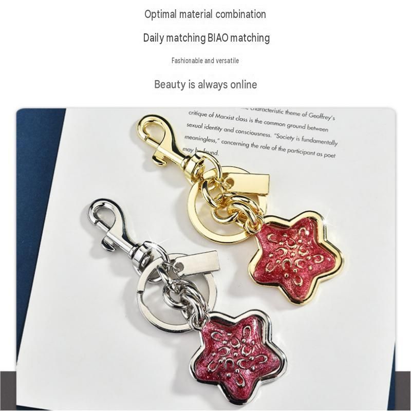 Star pattern Keychain Bag Charm Golden（Pack of 2）- Metal Alloy Pendant with view 3