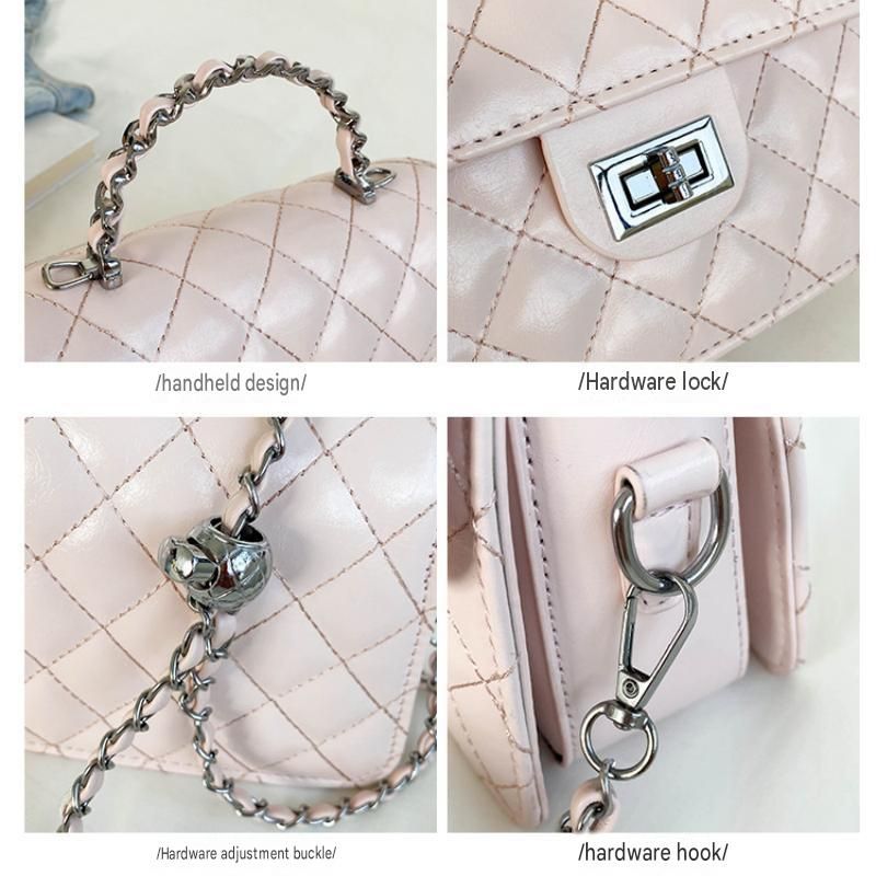 Black Quilted Chain Shoulder Bag - PU Leather Small Square Crossbody view 3