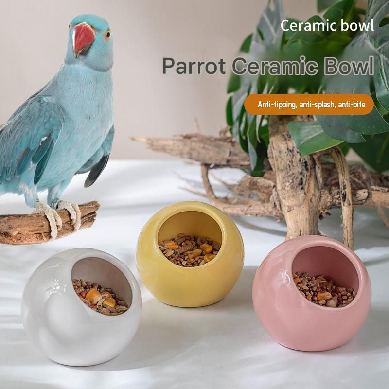 Anti-Splash Ceramic Parrot Feeder Bowl White（Pack of 1）- Gnaw-Resistant Bird view 2