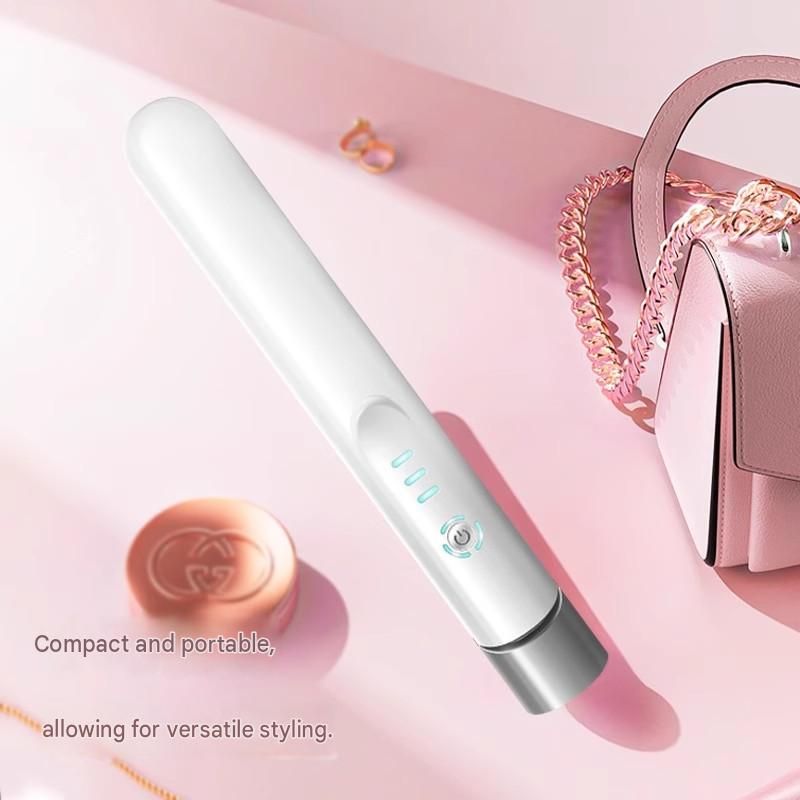 White Cordless Mini Hair Straightener and Pink Curler and Heat Resistant view 3