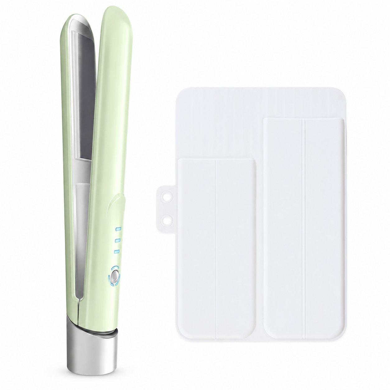 Green Cordless Mini Hair Straightener and Curler and Heat Resistant Silicone