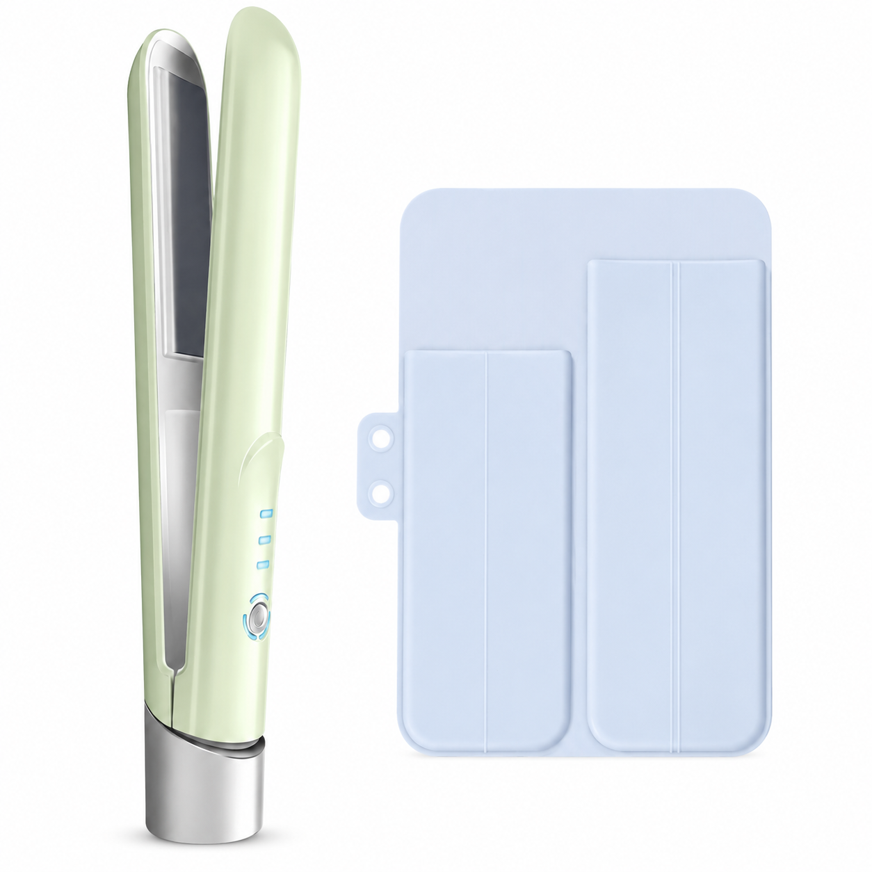Green Cordless Mini Hair Straightener and Blue Curler and Heat Resistant