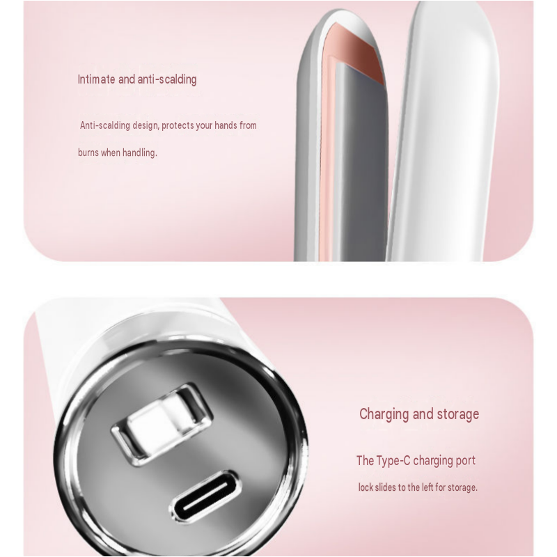 Green Cordless Mini Hair Straightener and Pink Curler and Heat Resistant view 7