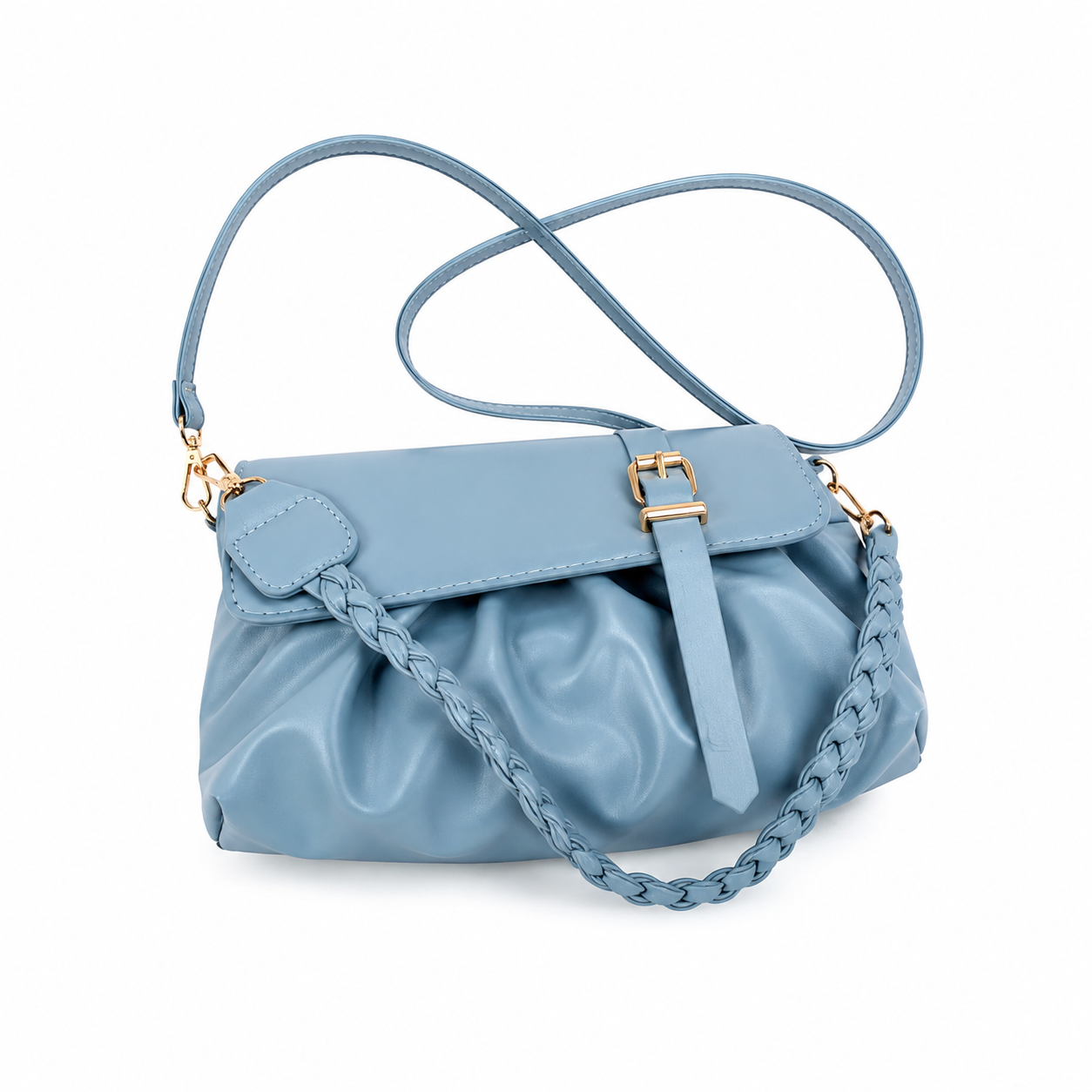 Blue Trendy Pleated PU Leather Crossbody Bag - 24x13x7cm Compact Shoulder Bag