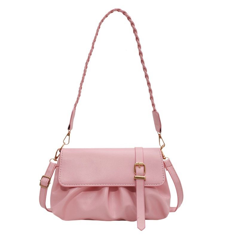 Pink Trendy Pleated PU Leather Crossbody Bag - 24x13x7cm Compact Shoulder Bag