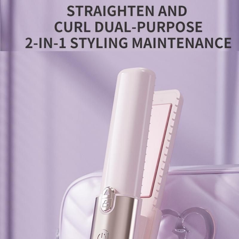 Pink Cordless 2-in-1 Hair Straightener and Curler - Rechargeable Mini Styling view 2