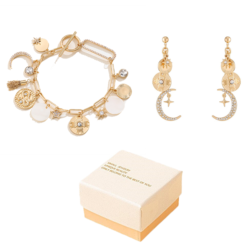 Celestial Magic Jewelry Set （Bracelet and Earrings ）- Gold Tone Iron and Zinc