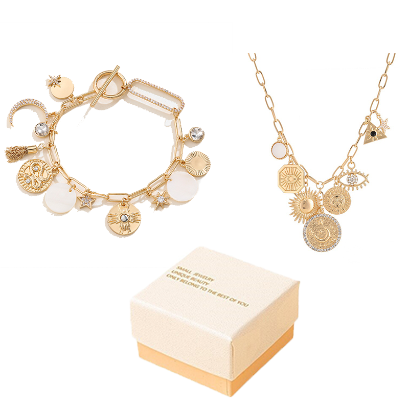 Celestial Magic Jewelry Set （Bracelet and Necklace ）- Gold Tone Iron and Zinc