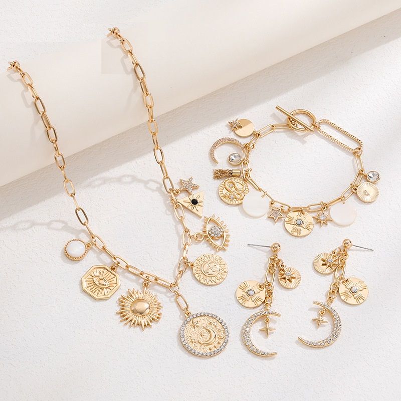Celestial Magic Jewelry Set （Bracelet and Earrings and Necklace ）- Gold Tone
