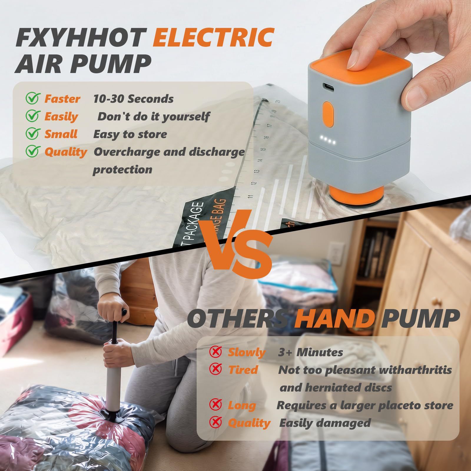 10 Piece Travel Vacuum Compression Bags with Electric Pump - Small 40x54cm*4 view 4