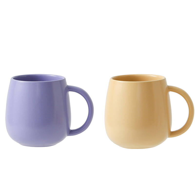 2 pack （Purple and Khaki ）Macaron Ceramic Mug 480ml - Large Belly Coffee Cup