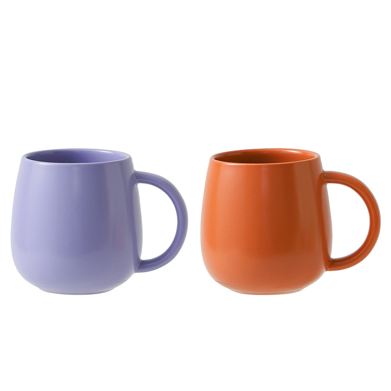 2 pack （Purple and Orange ）Macaron Ceramic Mug 480ml - Large Belly Coffee Cup