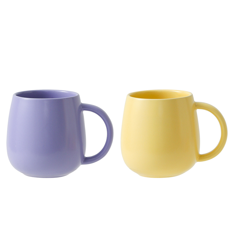 2 pack （Purple and Yellow ）Macaron Ceramic Mug 480ml - Large Belly Coffee Cup