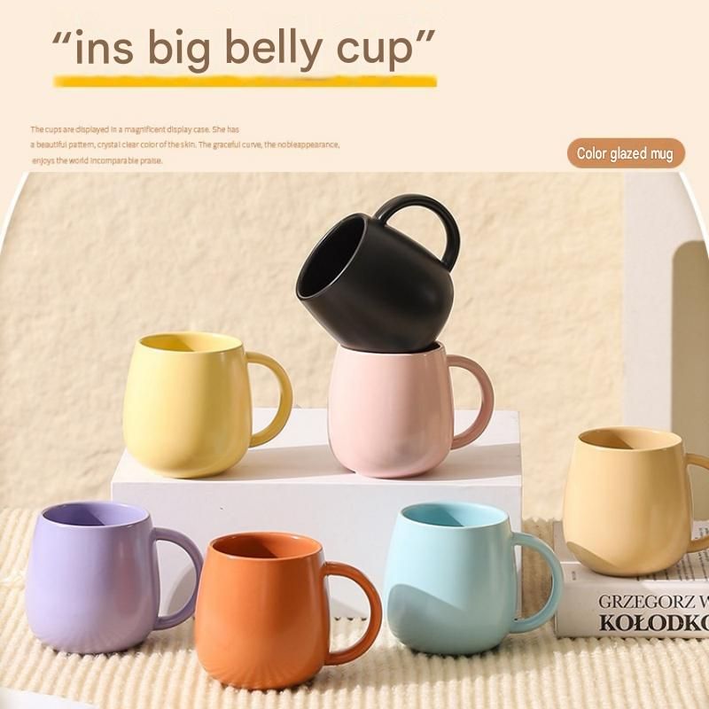 2 pack （Purple and Yellow ）Macaron Ceramic Mug 480ml - Large Belly Coffee Cup view 2