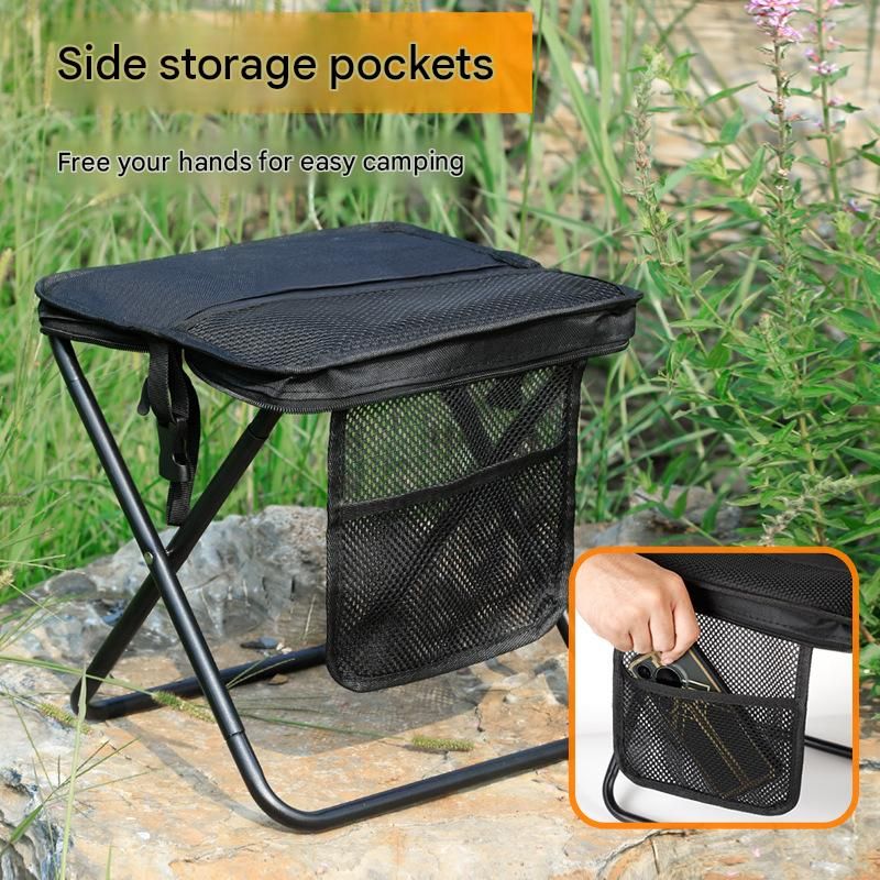 Beige Portable foldable stool with a crossbody strap - High Carbon Steel Frame view 3