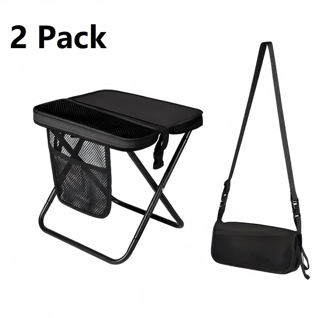 Black 2 Pack Portable foldable stool with a crossbody strap - High Carbon