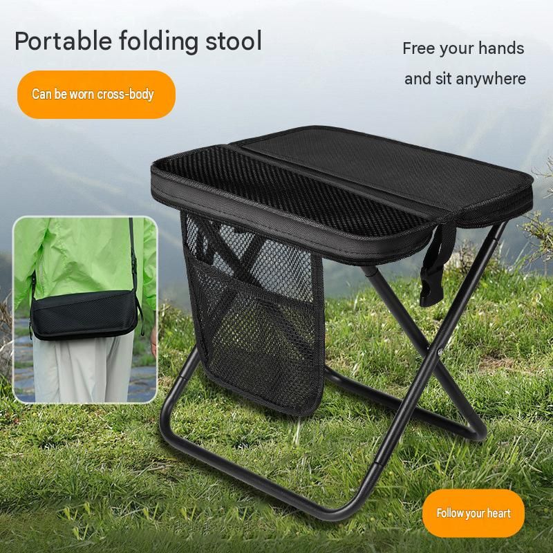 Beige 2 Pack Portable foldable stool with a crossbody strap - High Carbon view 2
