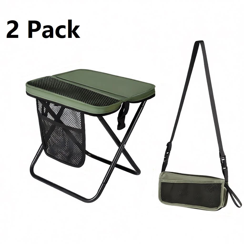 Green 2 Pack Portable foldable stool with a crossbody strap - High Carbon