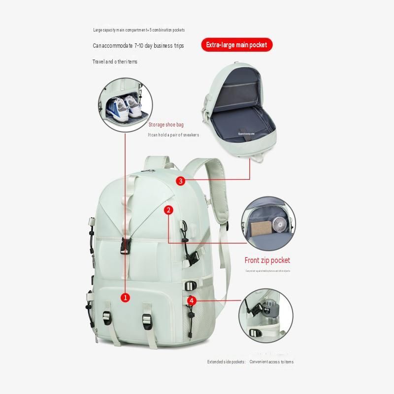 Grey Large Capacity Travel Backpack - Waterproof Polyester Hiking Rucksack view 6