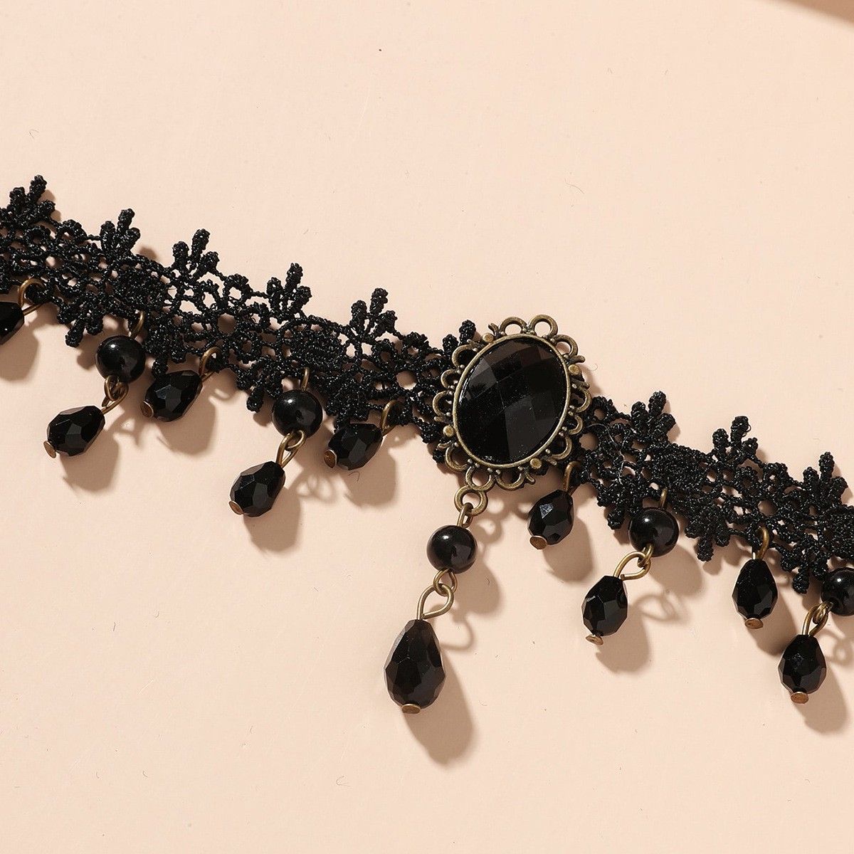 Black Gothic Lace Choker Necklace - Crystal Teardrop Pendant and Adjustable view 4
